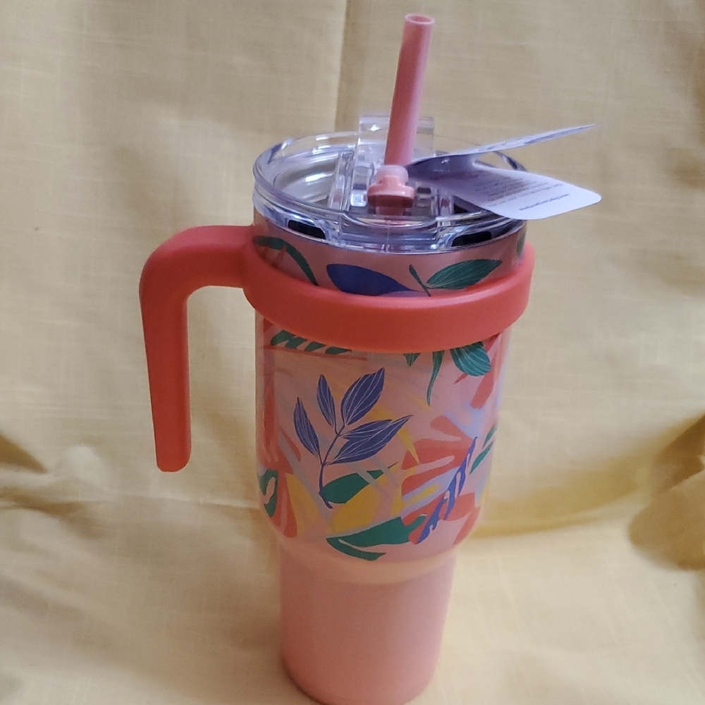 Pink Floral Party Tumbler with Straw